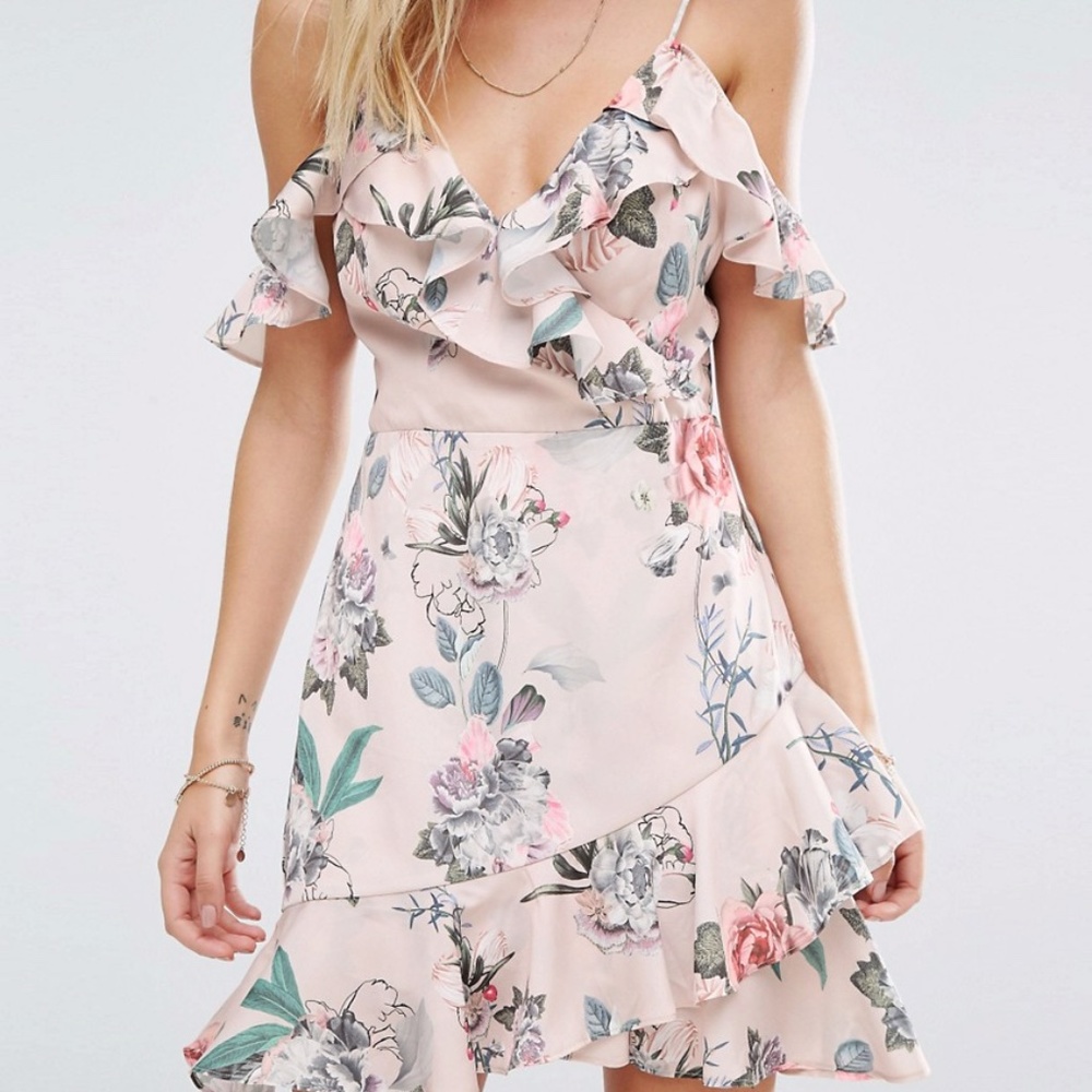 NEW Majorelle Satin Floral Ruffle Salsa Dress MED